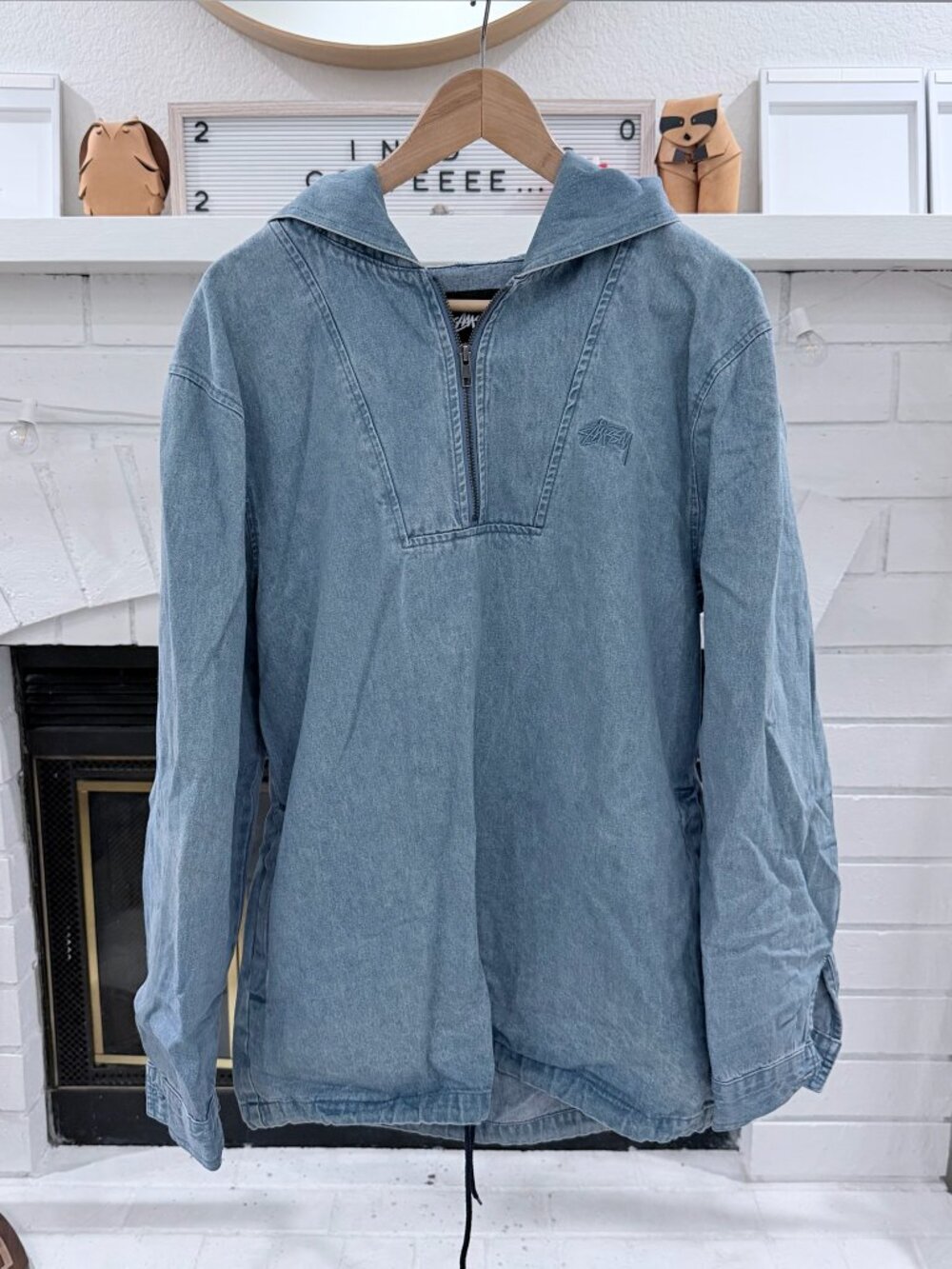 Sold Out Stussy Popover Half Zip Hooded Denim Jacket